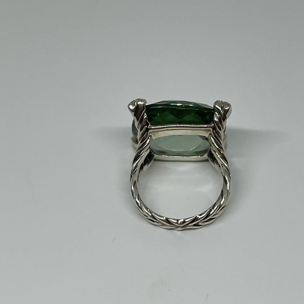 David Yurman Cushion On Point ring in silver, diamonds and prasiolite - Picture 4 of 13